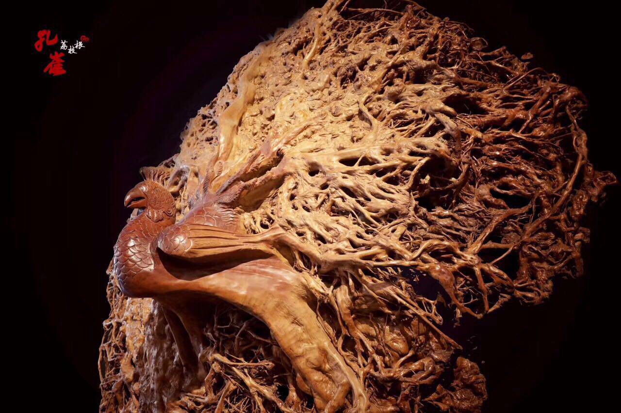 根雕木雕动物 整体雕刻 荔枝木整体 自然孔雀 孔雀东南飞大型摆件