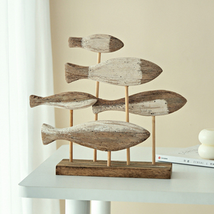 海洋风格 电视柜摆台 手工木制立体鱼摆件地中海桌面摆设样板房软装