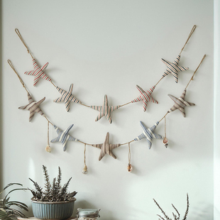 海洋风墙面装饰幼儿园条纹爱心海星布艺挂串儿童房床头背景墙挂饰