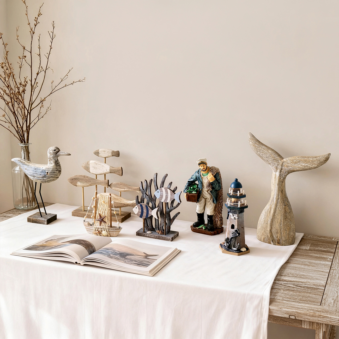 地中海风鱼摆件鲸鱼尾巴橱窗摆件