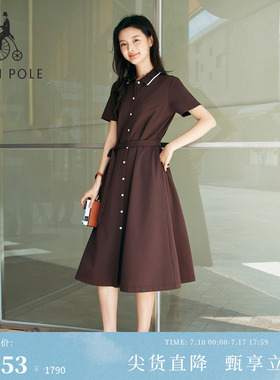 【新品】BEANPOLE 滨波 2026年夏季女士休闲风系带翻领短袖连衣裙