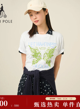 【新品】BEANPOLE滨波 2025夏季女士全棉基础圆领时尚印花短袖T恤