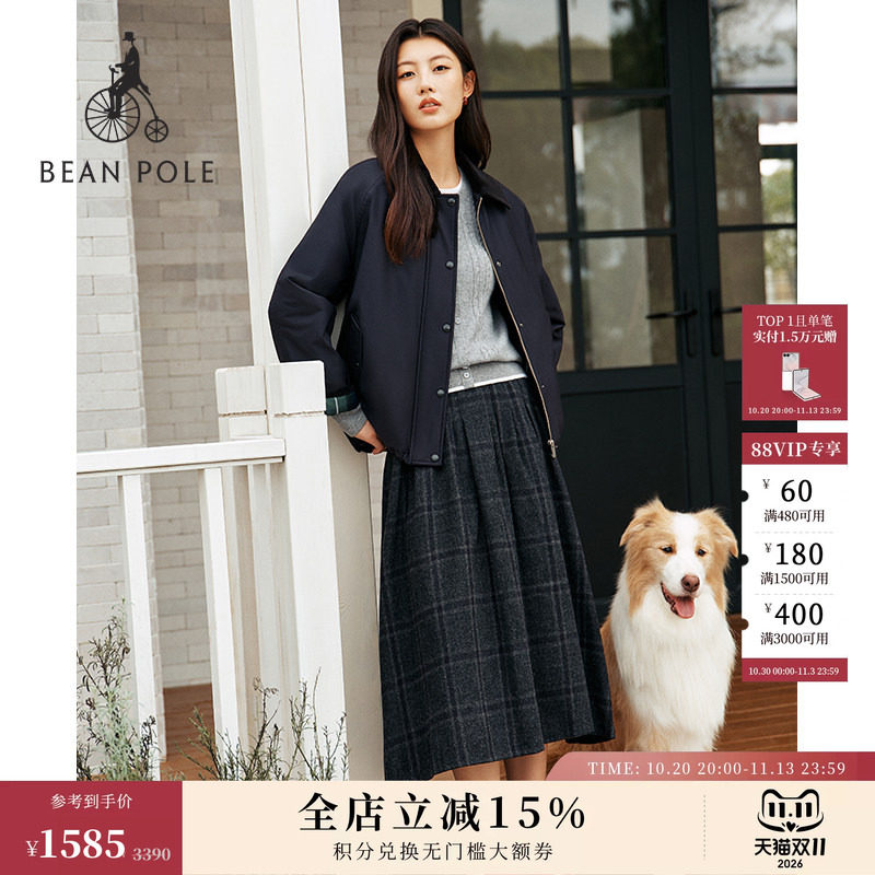 BEANPOLE滨波 女士学院风复古老钱风简约休闲狩猎型拼接棉服外套