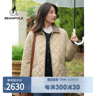 BEANPOLE滨波 女黑色米色菱格纹小香风保暖棉服外套