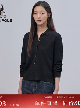 BEANPOLE滨波  女士商务休闲风基础黑色翻领时尚简约针织长袖衬衫