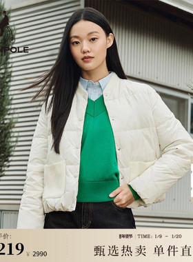 90%鹅绒 BEANPOLE滨波女士白色藏青色短款轻便时尚职场羽绒服外套