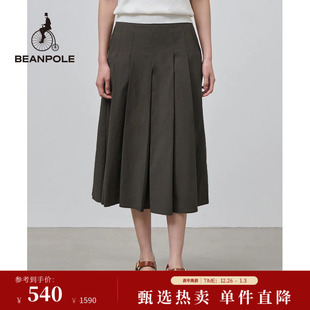 女士卡其色职场优雅风休闲时尚 BEANPOLE滨波 对褶半身裙 A字裙