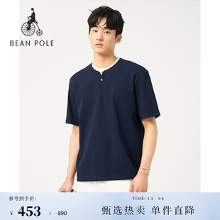 BEANPOLE滨波 设计感时尚 假两件上衣亨利领休闲圆领短袖 T恤 男士