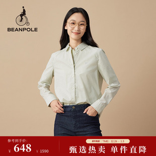 衬衫 BEANPOLE滨波 女士日常休闲格纹logo商务知识分子风翻领长袖