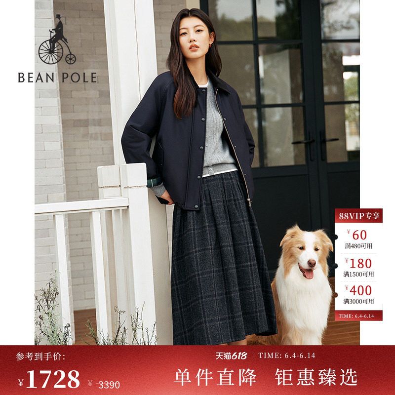 BEANPOLE滨波 女士学院风复古老钱风简约休闲狩猎型拼接棉服外套