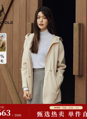 BEANPOLE滨波 女士法式慵懒气质休闲时尚纯色收腰中长款毛呢大衣