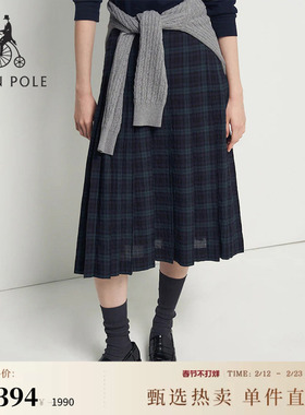 【20周年庆系列】BEANPOLE滨波 春夏女士学院风格纹优雅半身A字裙