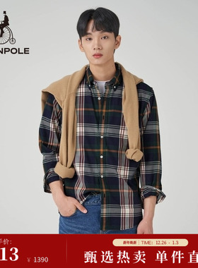 BEANPOLE滨波 100%全棉男士休闲简约宽松斜纹大格纹日常长袖衬衫
