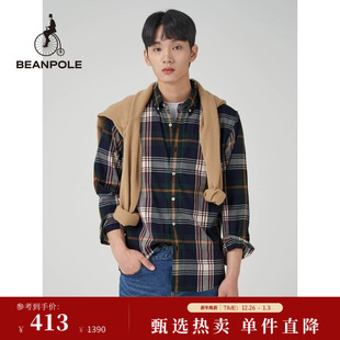 衬衫 休闲简约宽松斜纹大格纹日常长袖 100%全棉男士 BEANPOLE滨波