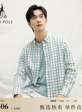 【新品】BEANPOLE滨波  2025秋冬男士白色格纹商务休闲风长袖衬衫