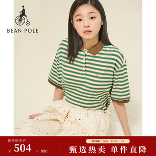 女士彩色条纹宽松短袖 2025夏季 BEANPOLE滨波 T恤POLO衫 新品