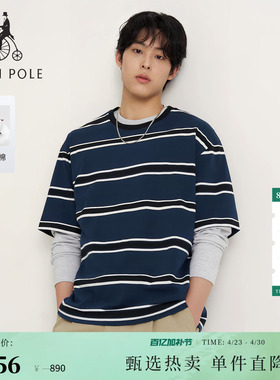 【新品】BEANPOLE滨波 2026年夏季男休闲宽松潮流纯棉条纹短袖T恤