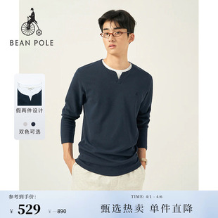 BEANPOLE滨波滨波 假两件叠穿时尚 亨利领通勤休闲风长袖 T恤 男士