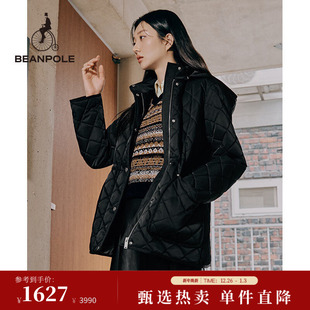BEANPOLE滨波 老钱风简约绗缝格纹棉服外套 女士黑色连帽潮酷时尚