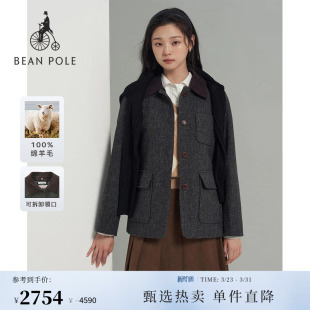 单西外套 春秋女可拆卸领复古哈里斯西装 100%绵羊毛 BEANPOLE滨波