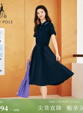 【新品】BEANPOLE滨波  2026夏季女士珠地全棉百褶翻领短袖连衣裙