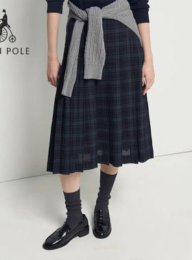 【20周年庆系列】BEANPOLE滨波 春夏女士学院风格纹优雅半身A字裙