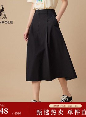 BEANPOLE滨波  女士商务休闲黑色户外轻薄通勤简约风中长裙半身裙