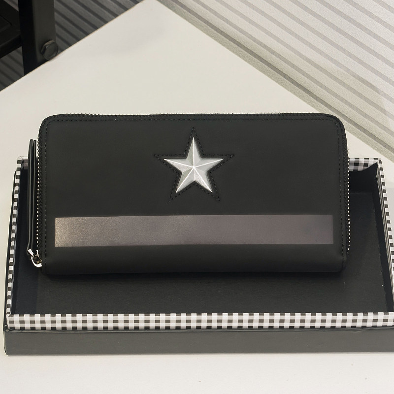 男士新品黑色钱包五角星图案长款钱夹大G青年男装拉链皮夹韩版潮