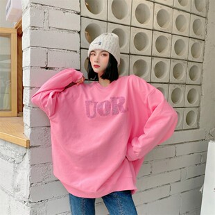 JL SUNFLOWER韩版2026春季潮牌中长款刺绣字母卫衣女宽松大码外套