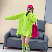 新款 欧洲站磨毛上衣女长袖 中长款 2025春季 破洞T恤宽松bf风打底衫