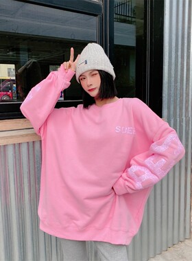 JL SUNFLOWER春季宽松时尚刺绣字母卫衣女韩版长袖高级感亮片上衣