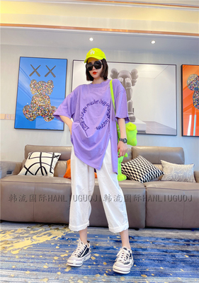 JLsunflowert恤亮片女侧开叉