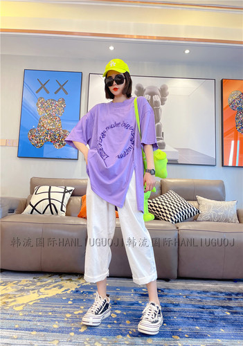 JLsunflowert恤亮片女侧开叉