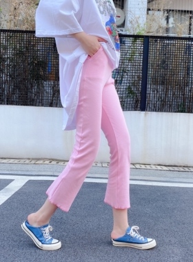 sunflower夏季高腰显瘦百搭七分小脚裤女ins休闲宽松微喇叭打底裤