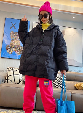 TY家秋冬季韩版休闲长袖羽绒服中长款宽松胖MM连帽加厚显瘦外套女