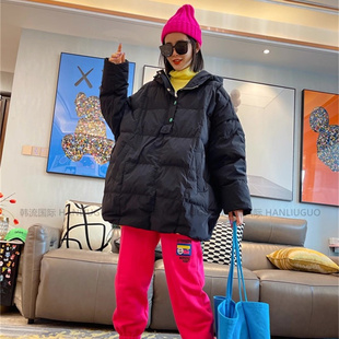 TY家秋冬季韩版休闲长袖羽绒服中长款宽松胖MM连帽加厚显瘦外套女