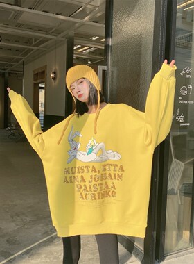 JL SUNFLOWER新款卡通印花加厚卫衣女装冬季韩版宽松外套bf慵懒风