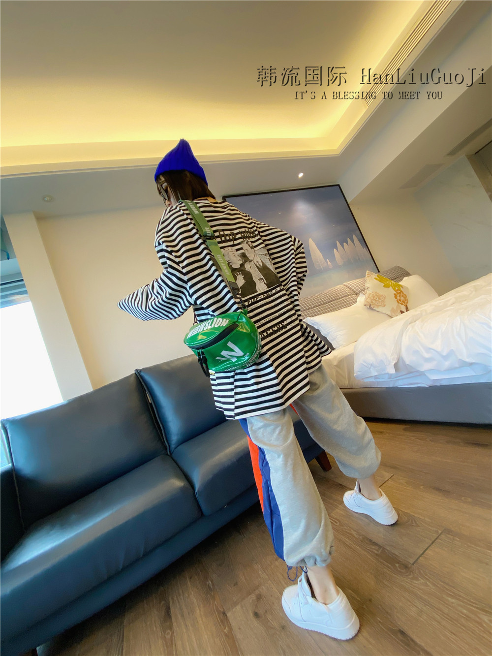 欧货条纹卫衣女秋装新款韩版宽松bf慵懒风百搭打底长袖t恤ins