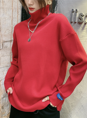 sunflower冬季韩版显瘦长袖纯棉t恤女高领纯色宽松百搭打底衫上衣