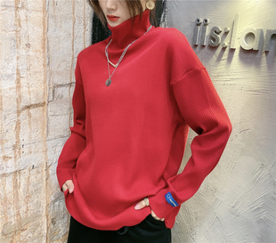 纯棉t恤女高领纯色宽松百搭打底衫 显瘦长袖 上衣 韩版 sunflower冬季