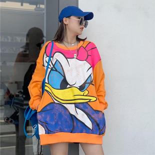 显瘦中长款 卡通印花纯棉卫衣女大码 宽松bf女上衣 新款 2024秋冬女装