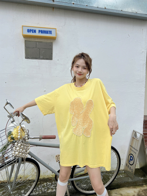 夏季宽松卡通刺绣亮片短袖t恤女