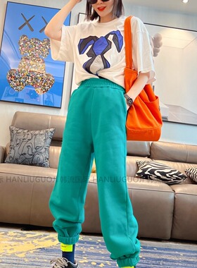 JL SUNFLOWER冬季韩版加绒宽松运动裤高腰休闲大码新款束脚卫裤女