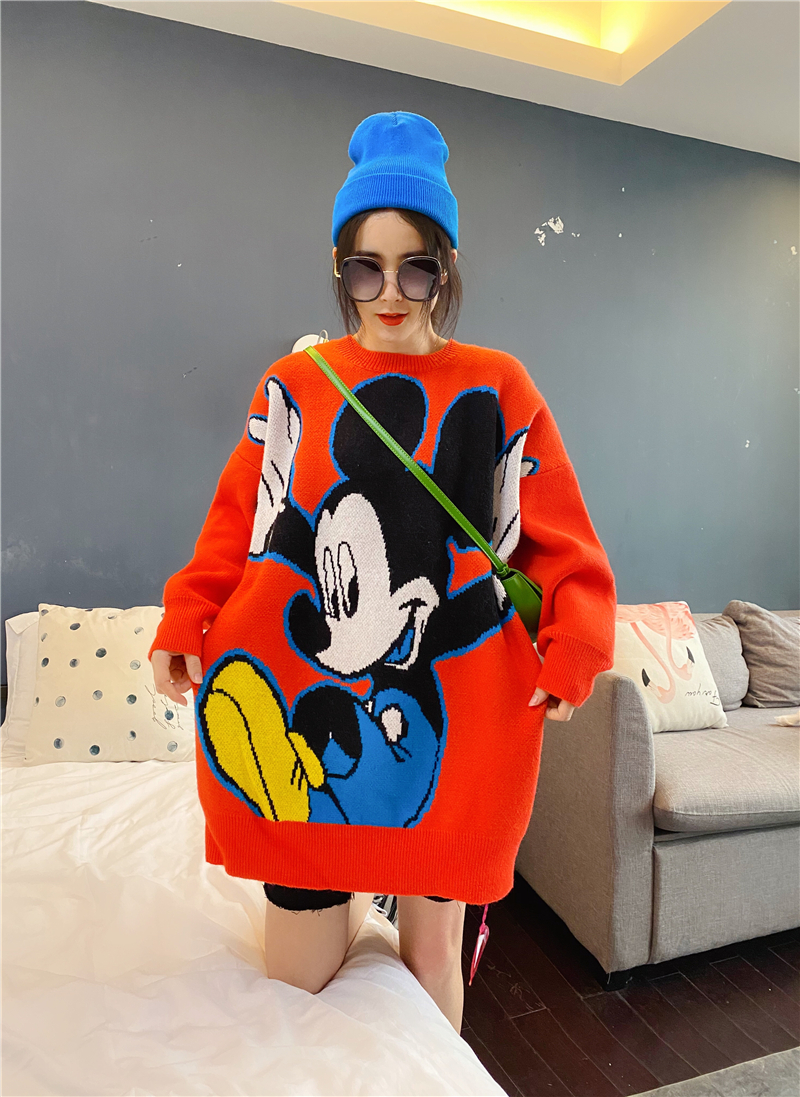 欧货甜酷宽松套头毛衣女装加厚冬季外穿大码中长款黑色针织衫外套