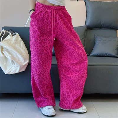 大码豹纹宽松潮流阔腿裤女直筒裤