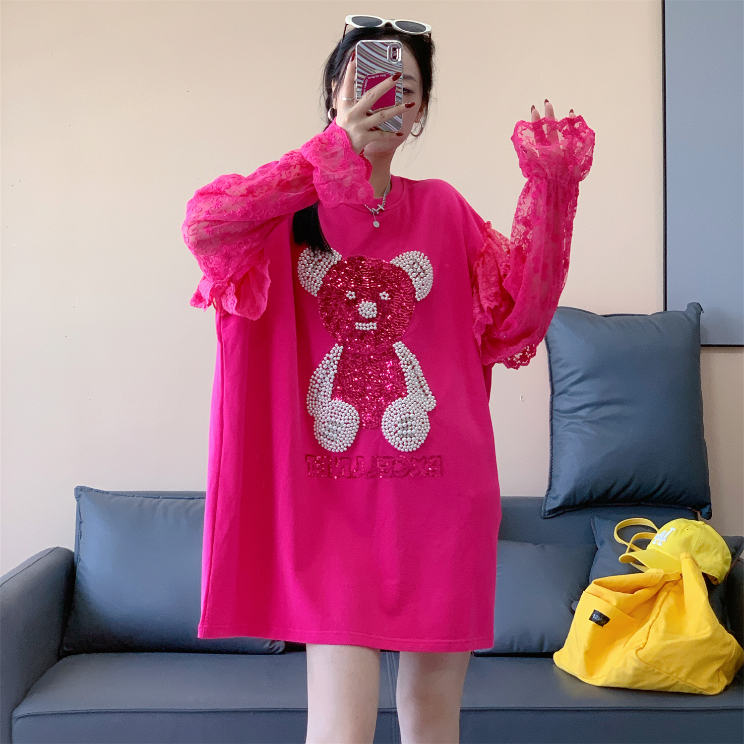 长袖休闲风薄款蕾丝亮片纯棉女装