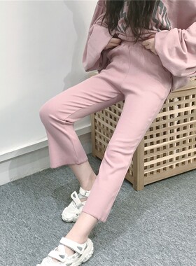 sunflower七分裤女秋季纯棉高腰白色中裤小脚裤外穿大码打底裤子