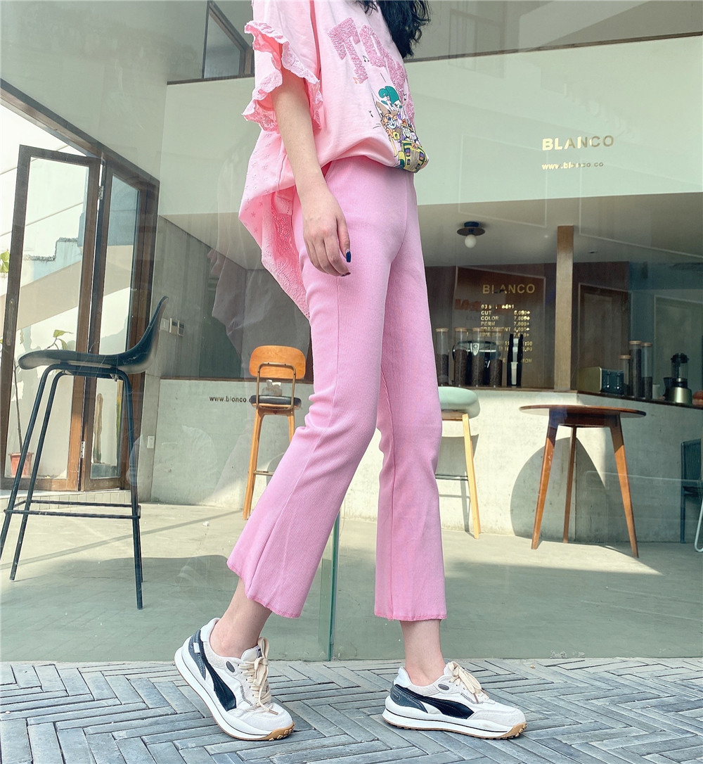 sunflower春秋季显瘦松紧高腰百搭七分小脚裤女休闲微喇叭打底裤