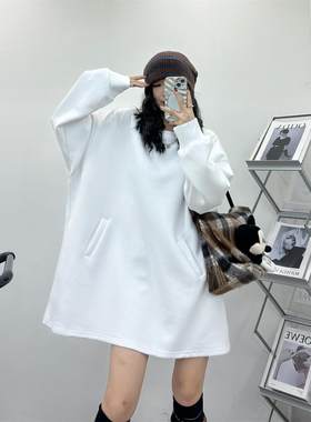 欧洲站宽松显瘦中长款卫衣设计感