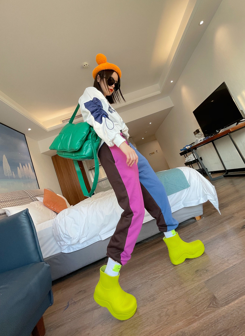 韩国运动卫裤女春秋新款宽松时尚拼接撞色高腰休闲裤束脚裤子